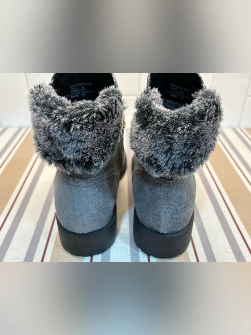 Cole Haan Quinney Waterproof Grey Bootie Leather Suede Women Size 8B W04745